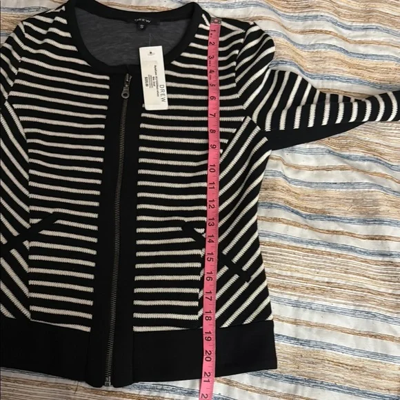 BNWT! Retail $225! DREW Black and IVORY Striped Knit BLASER TYPE
